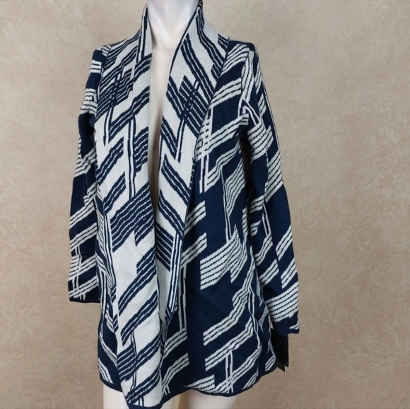 Alfani Women's Petite Patterned Open-Front Cardigan Navy Large Petite - Picture 5 of 9